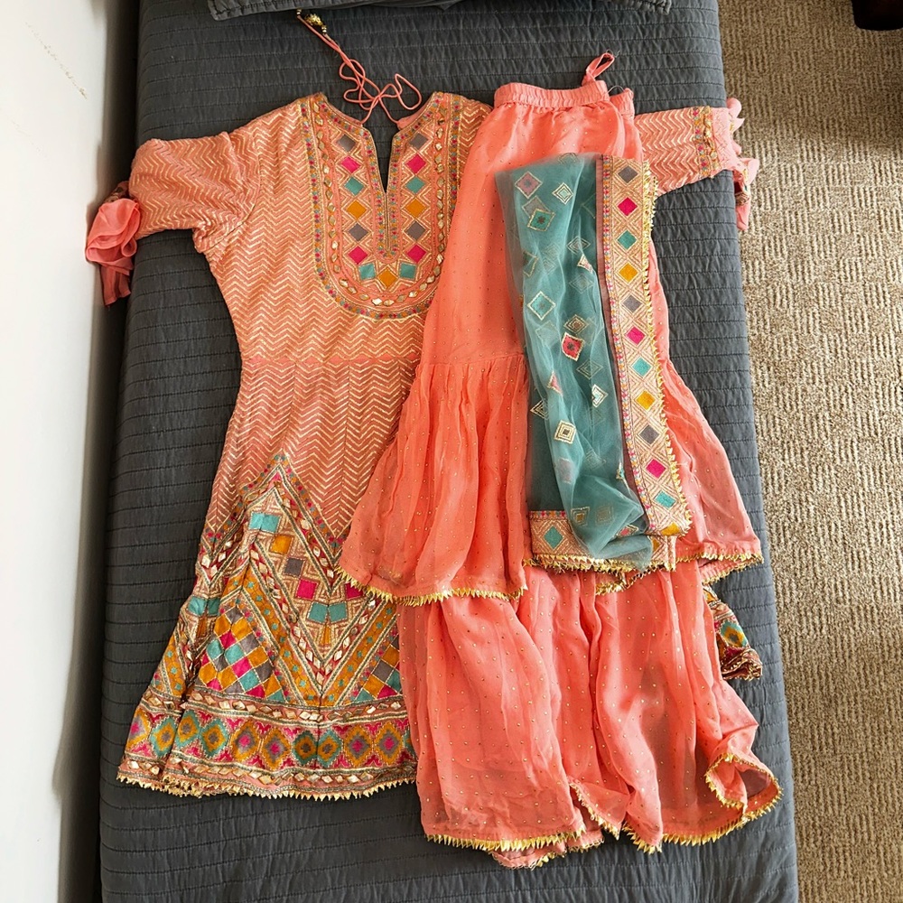 Peach/pink Punjabi sharara sharara suit - Picture 6 of 6